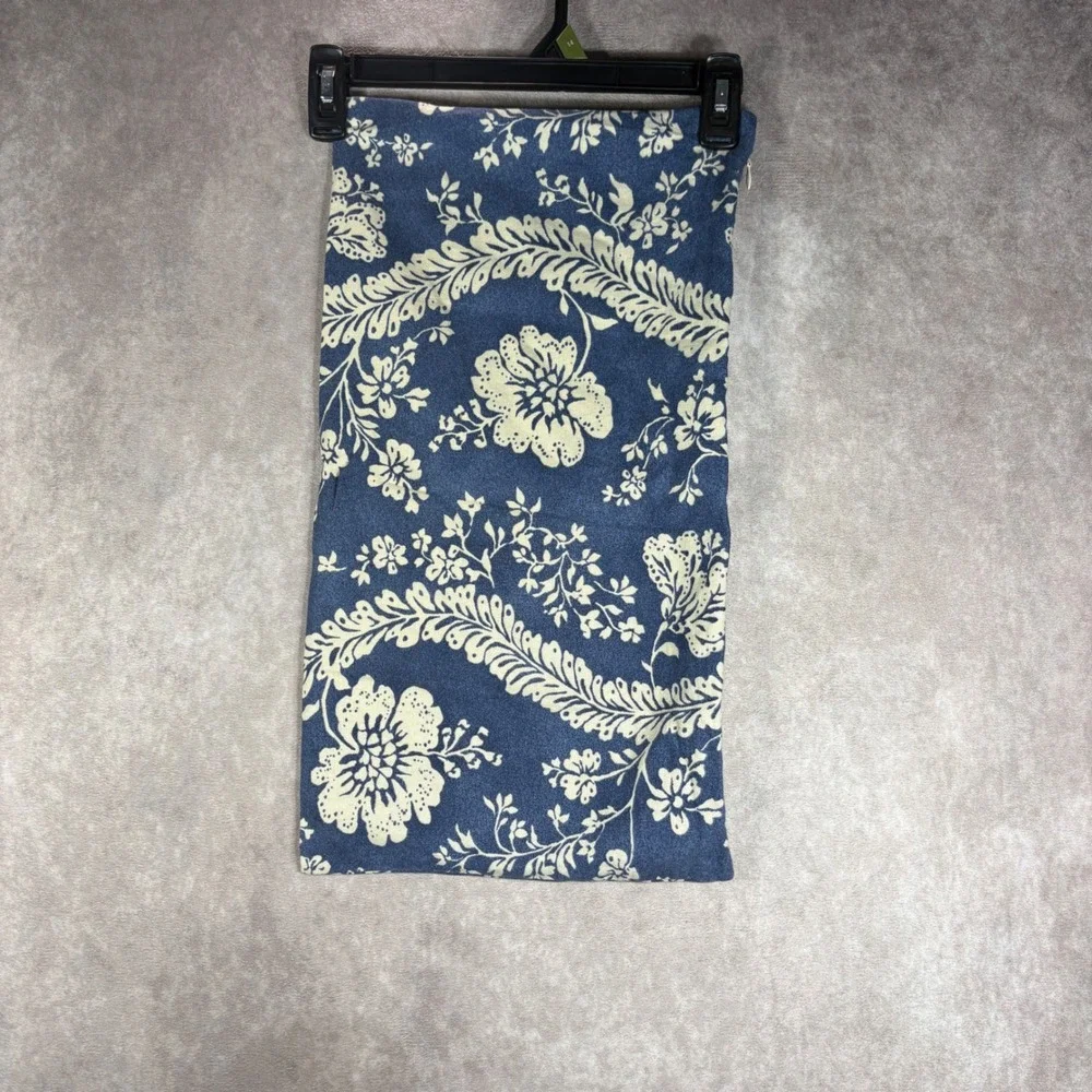 Pottery Barn Pillow Cover 12x20 Blue Floral Linen Cotton Lumbar Boho Coastal